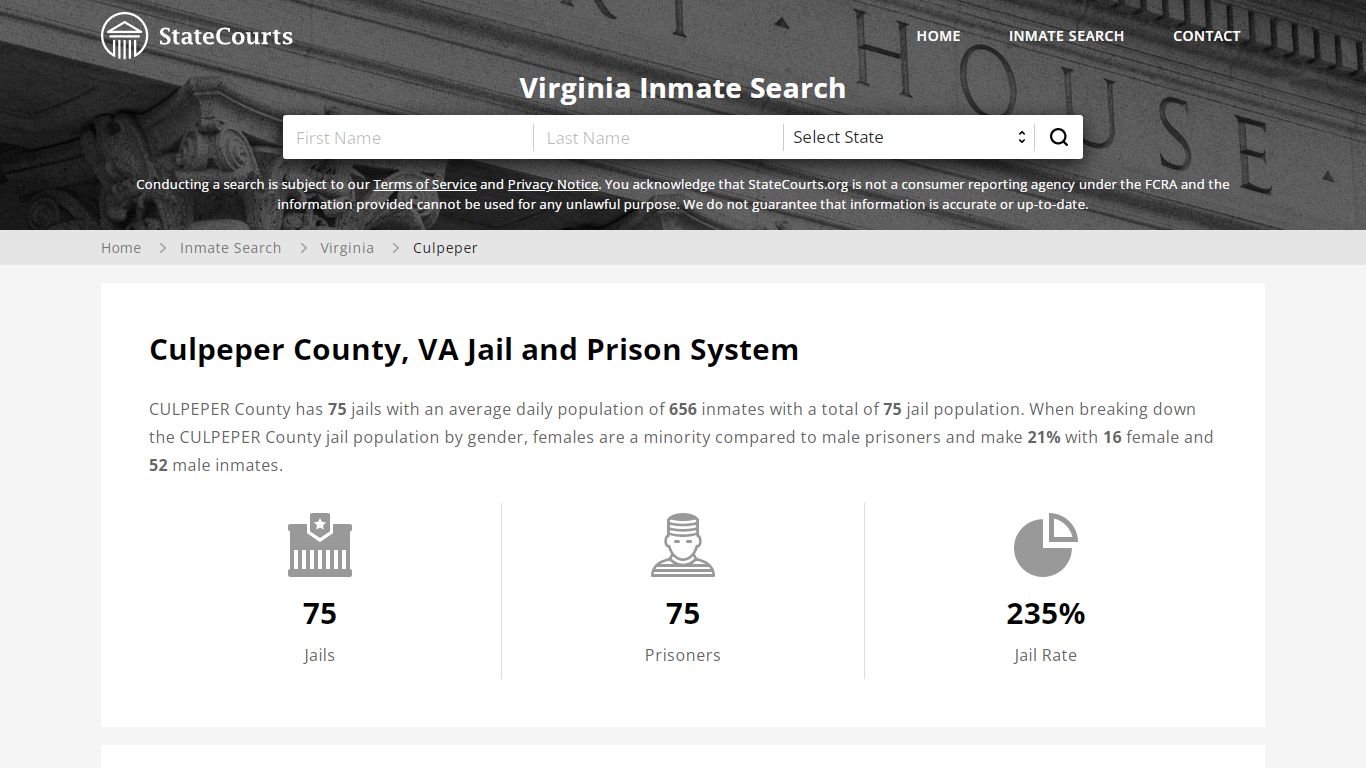 Culpeper County, VA Inmate Search - StateCourts