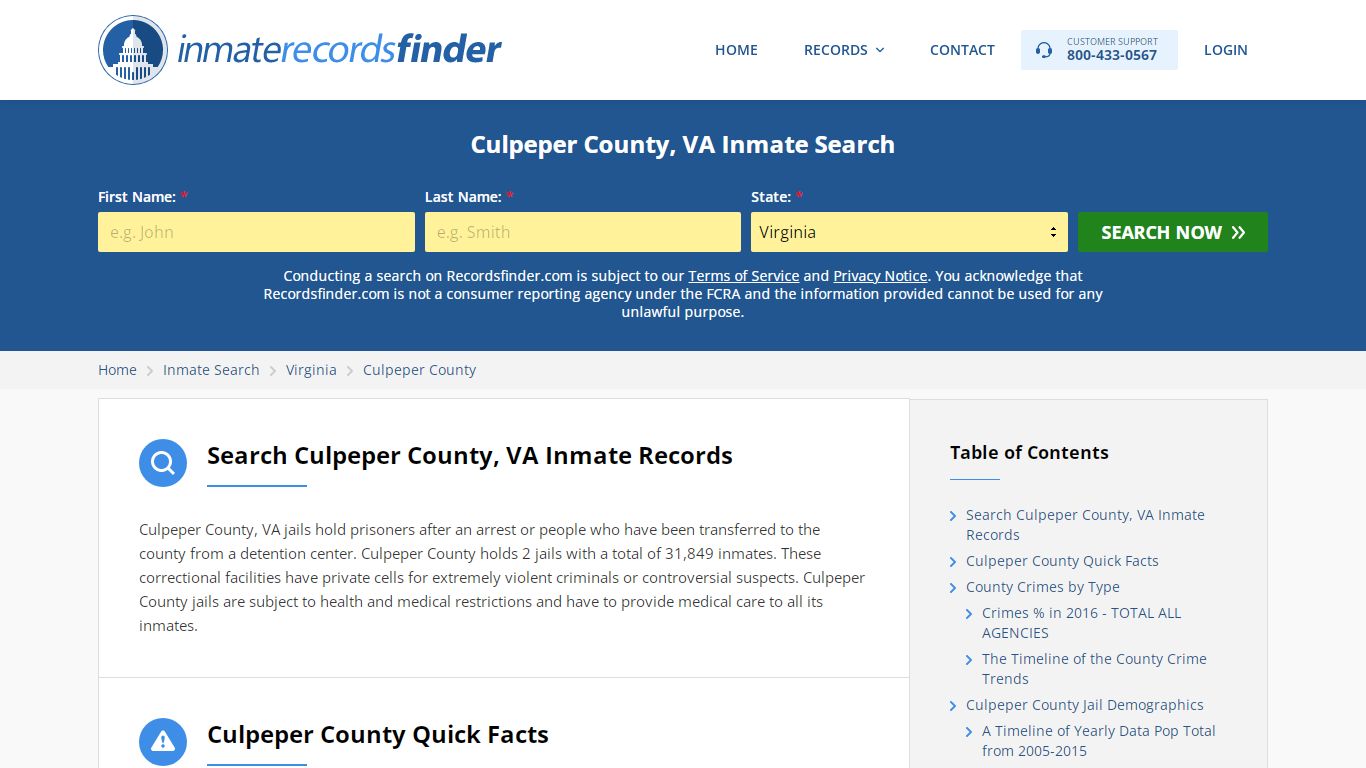 Culpeper County, VA Inmate Lookup & Jail Records Online - RecordsFinder